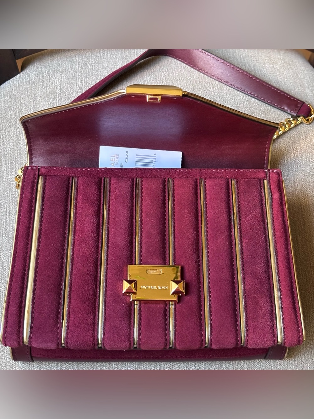 Final sale New Michael Kors Whitney quilted oxblood leather suede shoulder bag - Picture 5 of 16